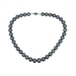 A single row of Tahitian cultured pearls,