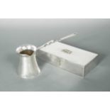 A silver plated sandwich box, mark of Asprey, together with silver plated coffee pan,