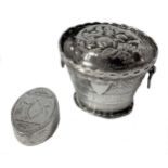 A George III 18th century silver pill box, mark of Samuel Pemberton, together with an unusual Dutch