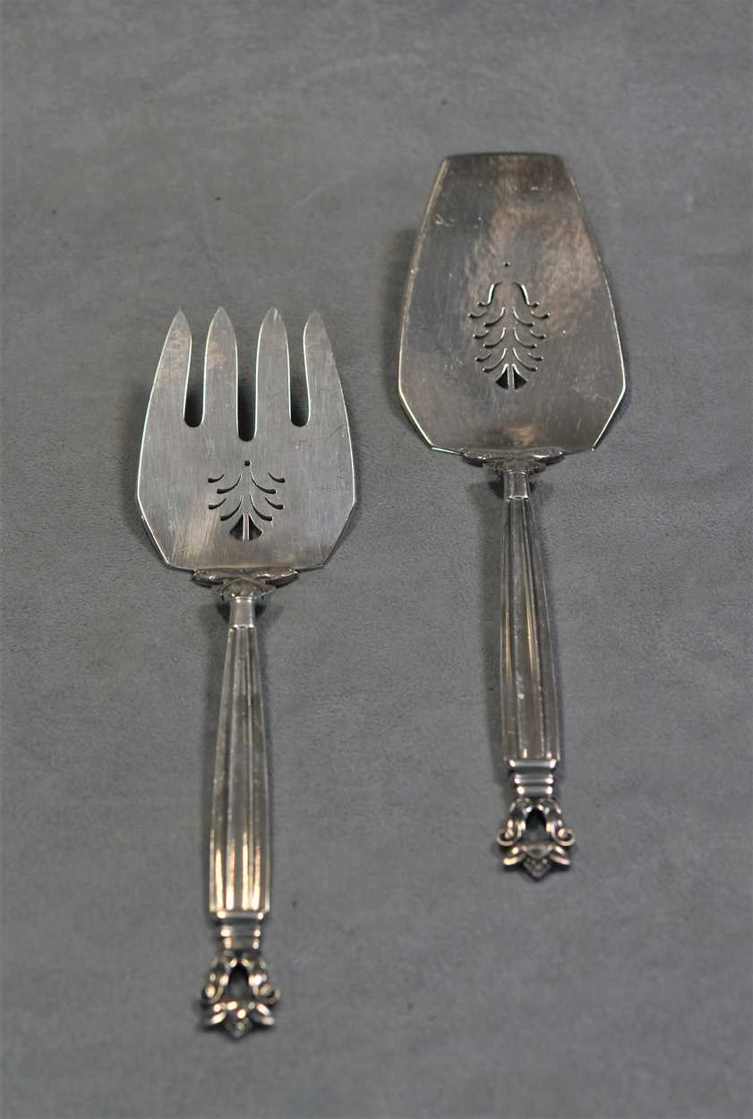 An 85-piece set of 20th century Danish metalwares silver cutlery and flatware, mark of Georg Jensen, - Image 5 of 7