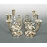 A set of six 20th century Chinese export metalwares silver candlesticks,