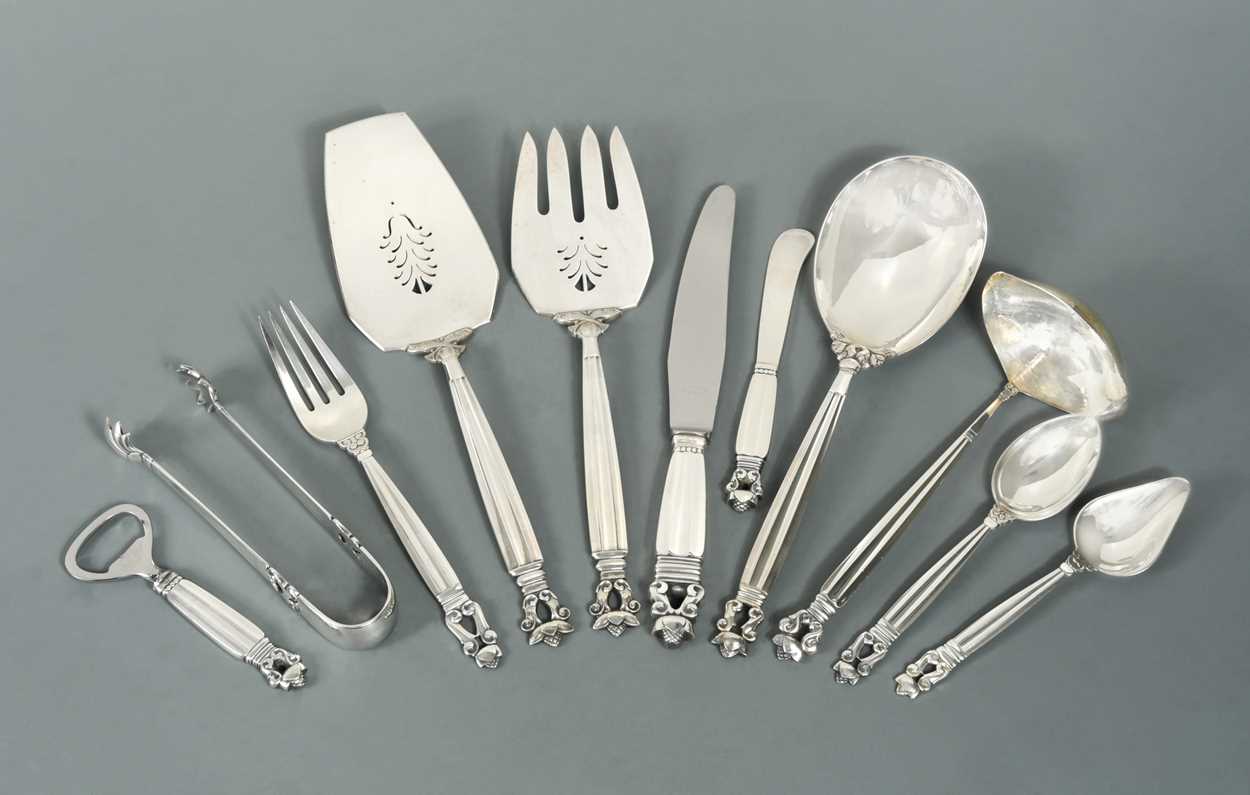 An 85-piece set of 20th century Danish metalwares silver cutlery and flatware, mark of Georg Jensen,
