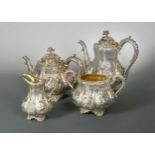 A Victorian silver harlequin 4-piece tea set,