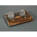 A Victorian silver and wooden desk inkstand,