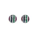 A pair of circular multi-gem ear studs,