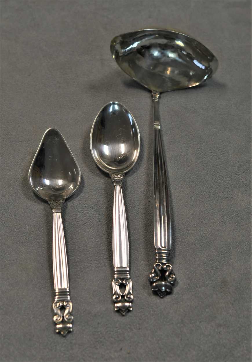 An 85-piece set of 20th century Danish metalwares silver cutlery and flatware, mark of Georg Jensen, - Image 7 of 7