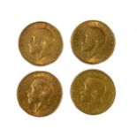 Four George V sovereigns,