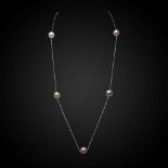 A long chain with scattered multi-coloured south sea and freshwater cultured pearls,