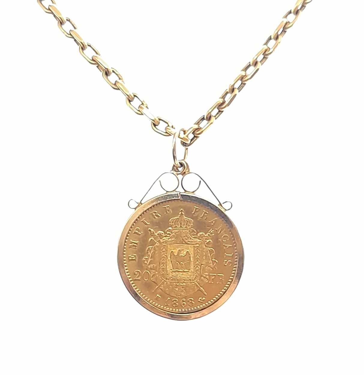 A 20 French Franc gold coin and chain, - Image 2 of 3