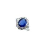 A sapphire and diamond cluster ring,