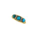 An early 20th century 18ct gold turquoise and diamond carved half hoop ring,
