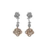 A pair of fancy diamond ear pendants,