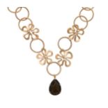 A smoky quartz and diamond floral necklet,