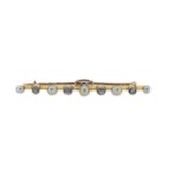 A pearl and diamond bar brooch,