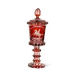 A large Bohemian ruby-flashed goblet and cover, late 19th century,