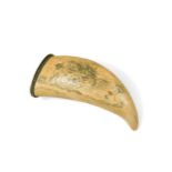 A French Scrimshaw Sperm Whale tooth as a table vesta case, 19th century,