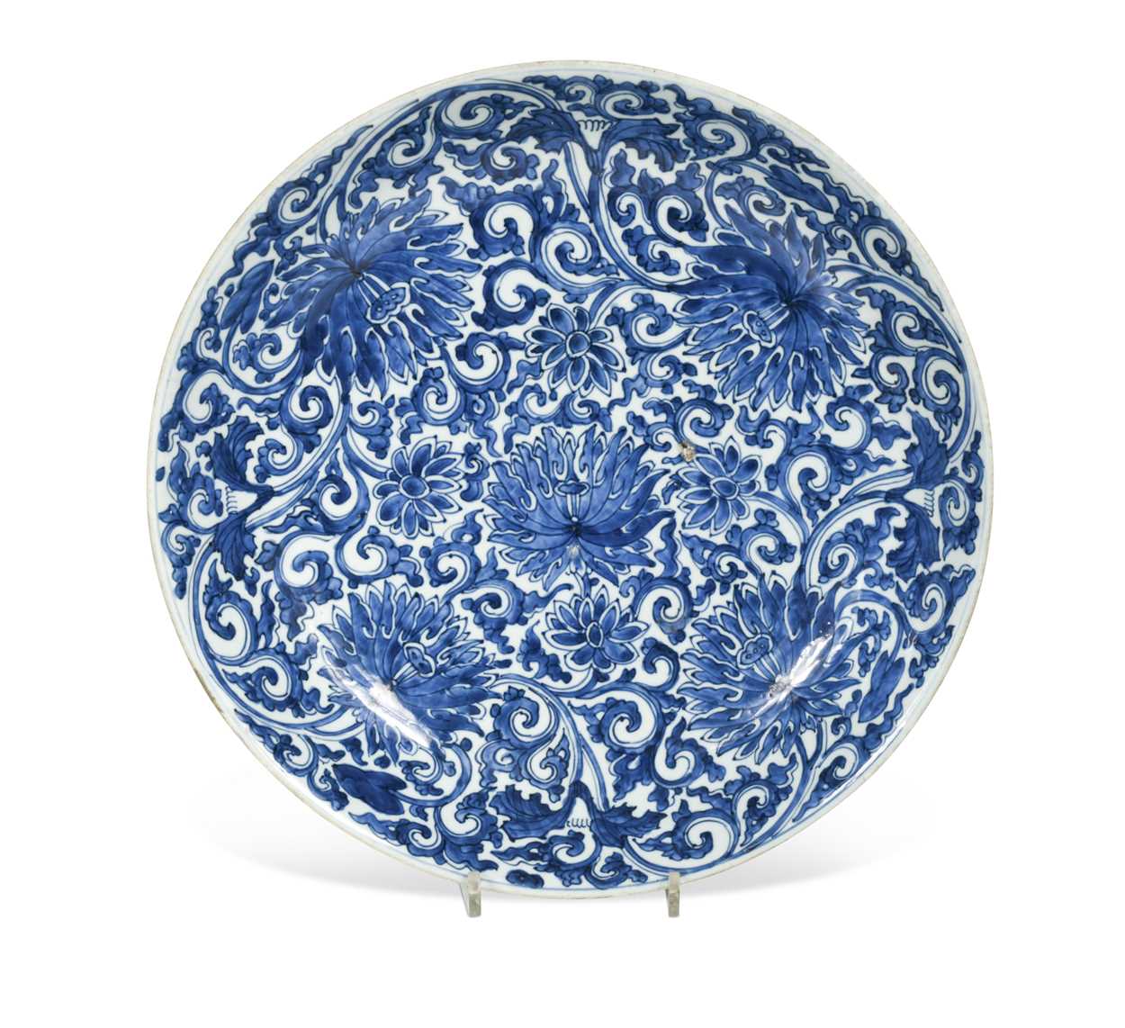 A Chinese blue and white porcelain lotus dish, Qing Dynasty, Kangxi (1662-1722),