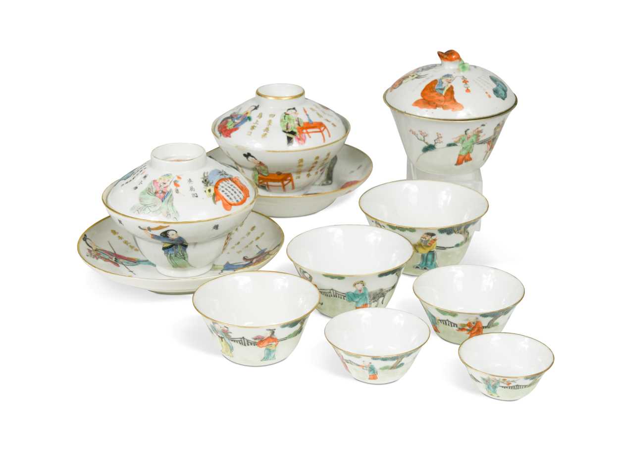 An unusual Chinese porcelain cup set and cover, late Qing Dynasty, circa 1890,