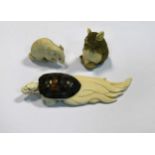 A Japanese carved ivory rat and chick okimono, late Meiji Period, circa 1900,