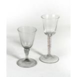 A Continental colour twist stem wine glass, late 18th century,