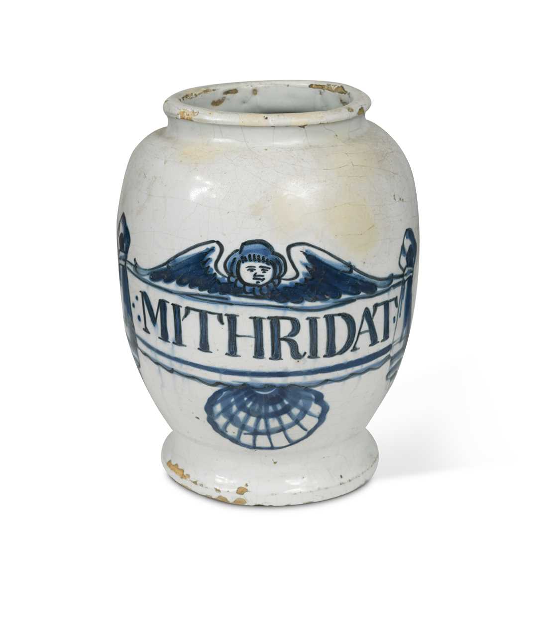 A London delft blue and white drug jar, circa 1690 Barnebys