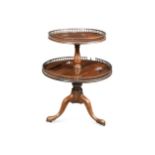 A George III style mahogany two-tier what-not, 19th century,