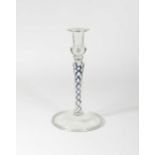 An unusual blue opaque twist candlestick, late 19th/early 20th century