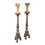 A pair of North European pewter altar candle stick lamps, 20th century,