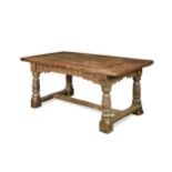 An oak refectory table, 17th century and later,