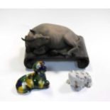 A Chinese Yixing -Style Stoneware figure of a recumbent water buffalo, 19/20th century,