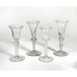 Four George II wine glasses, circa 1740-50,