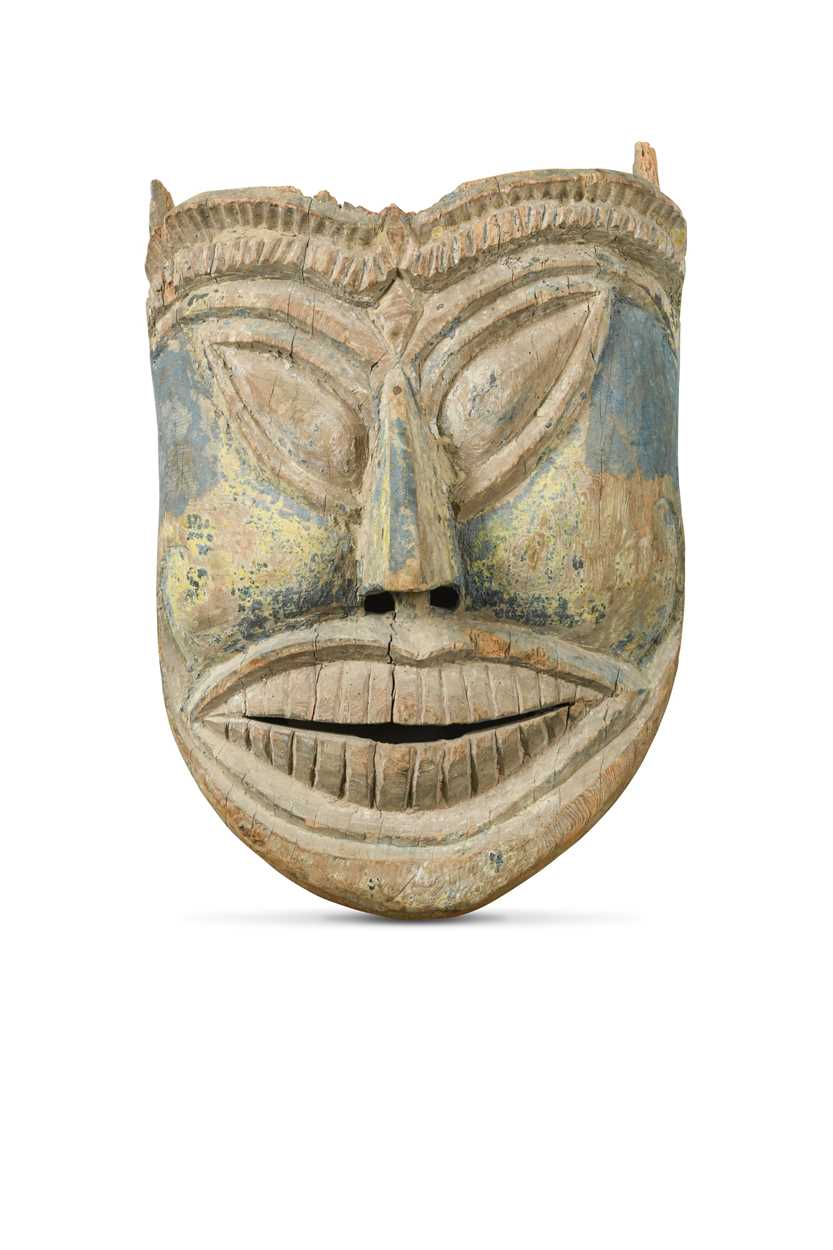 A large carved wood Ravana Face, Terai Region, Southern Nepal, 19th century,