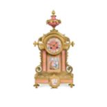 A French ormolu and Rose Pompadour porcelain mantel clock, 19th century,