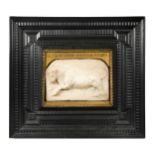 A carved white marble relief of a bull, probably 18th century Italian,