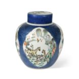 A Chinese powder blue ground porcelain ginger jar and cover, Qing Dynasty, 19th century,