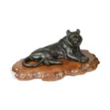 A Japanese bronze of a reclining tiger,