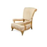 A late Victorian gilt and gesso library chair, circa 1870,