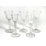 Five George II wine glasses, circa 1740-1760,