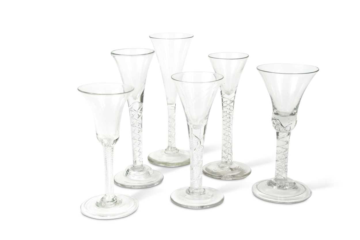 Four George II air twist wine glasses, circa 1735-50,