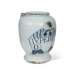 A Bristol delft blue and white drug jar, circa 1680,