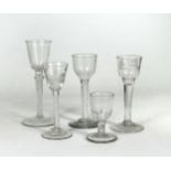 A group of five 18th century drinking glasses,