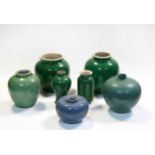 A group of five Chinese green crackle glazed vases, late Qing Dynasty,