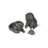 Three Japanese bronze puppy dogs, late 19th/early 20th century,