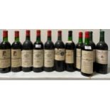 1960s clarets, 10 bottles with varying levels, including Chateau Montrose, St Estephe 2eme Cru 1960,