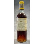 Chateau D'Yquem, Sauternes 1er Grand Cru 1958, a half bottle, level very top shoulder, label