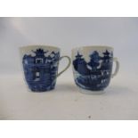 Two 19th Century blue and white cups, probably Chinese.