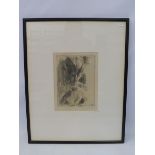 An unusual early 20th Century black and white engraving of a smartly dressed lady, signed and