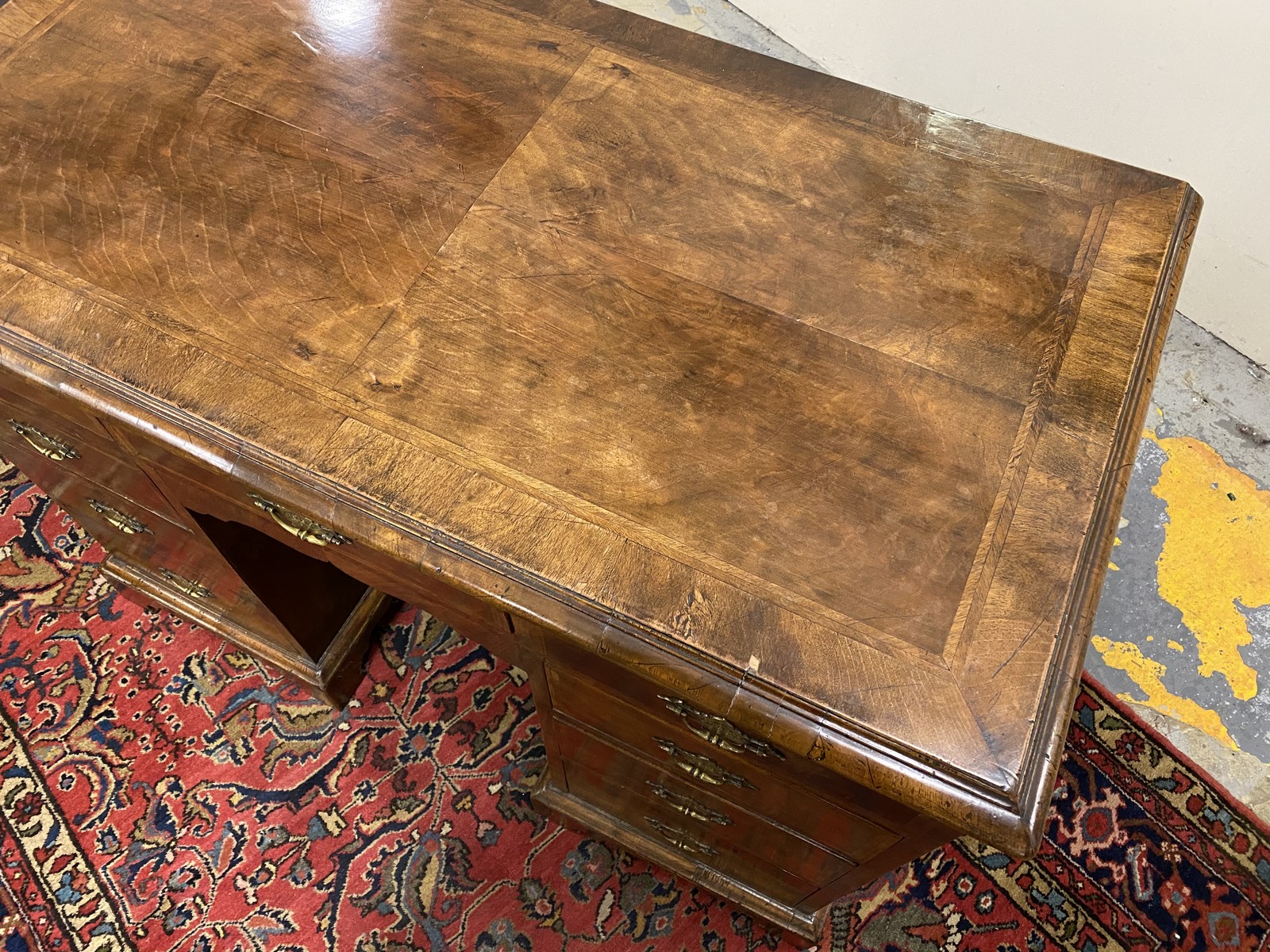 A walnut twin pedestal writing desk, late 19th Century in a Georgian style, 41" w x 30" h x 21 1/ - Image 2 of 10