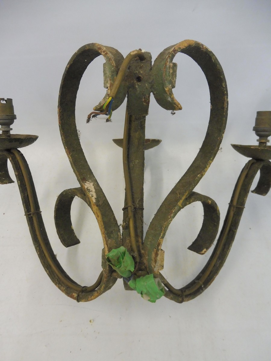 A pair of three branch wrought iron wall lights. - Image 4 of 4