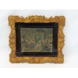 A gilt framed interior scene print set within a glass mount, 16 x 14".